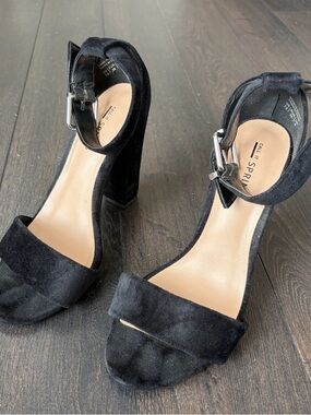 Call It Spring Black Suede Ankle Strap Block Heel
